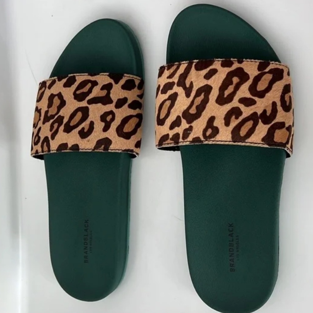 Brandblack Leopard Calfhair Slides